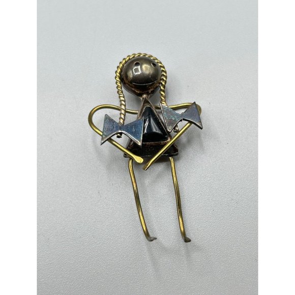 Girl with Braids Pin Brooch Sterling Silver Mixed Metal Taxco Mexico Handcrafted - Picture 4 of 7